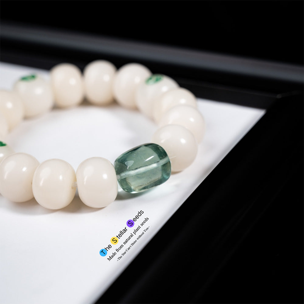 White Bodhi Seed & Fresh Green Fluorite Spiritual Healing Bracelet - The Stellar Seeds