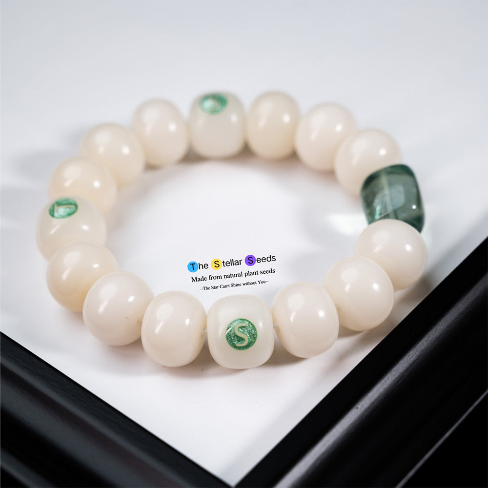 White Bodhi Seed & Fresh Green Fluorite Spiritual Healing Bracelet - The Stellar Seeds