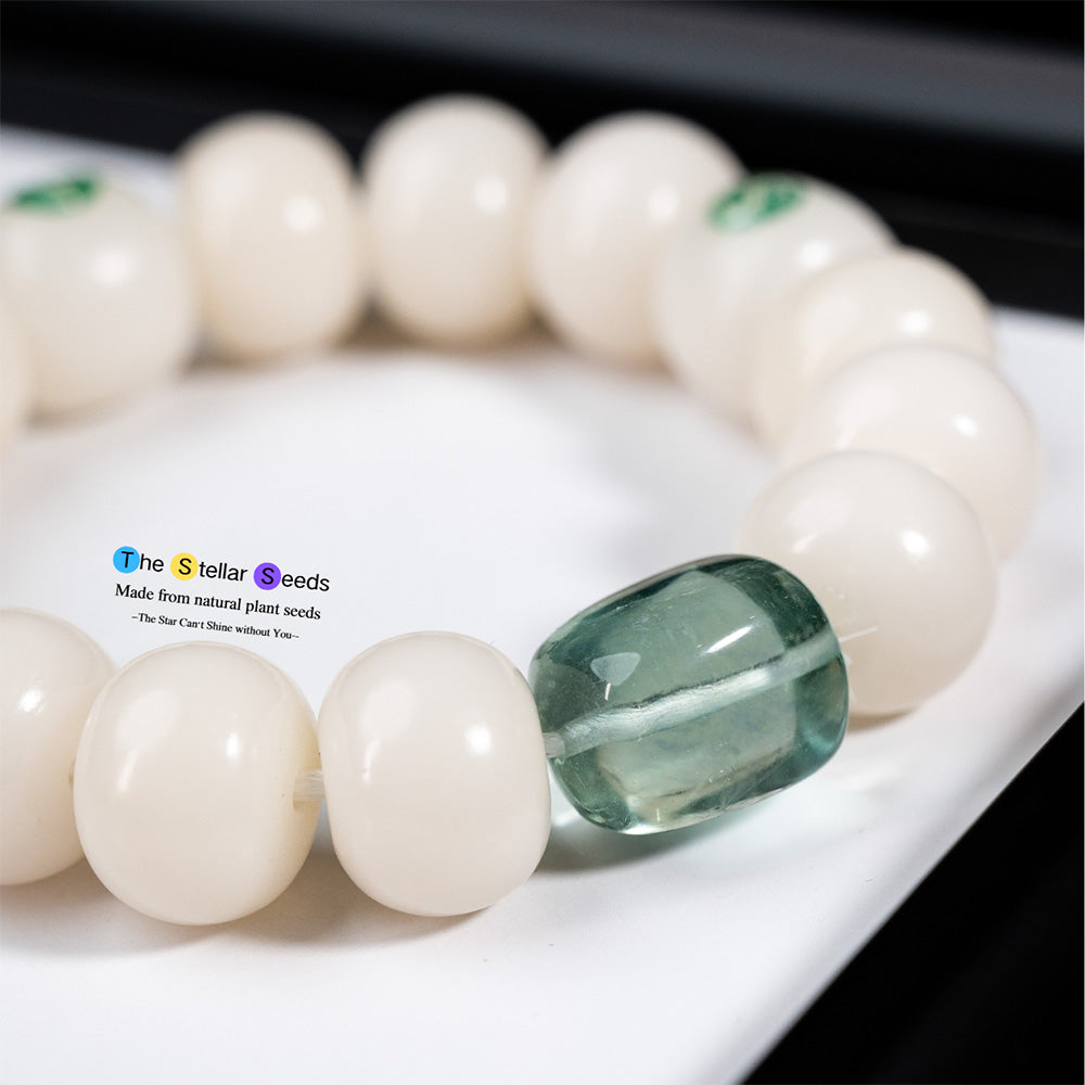 White Bodhi Seed & Fresh Green Fluorite Spiritual Healing Bracelet - The Stellar Seeds