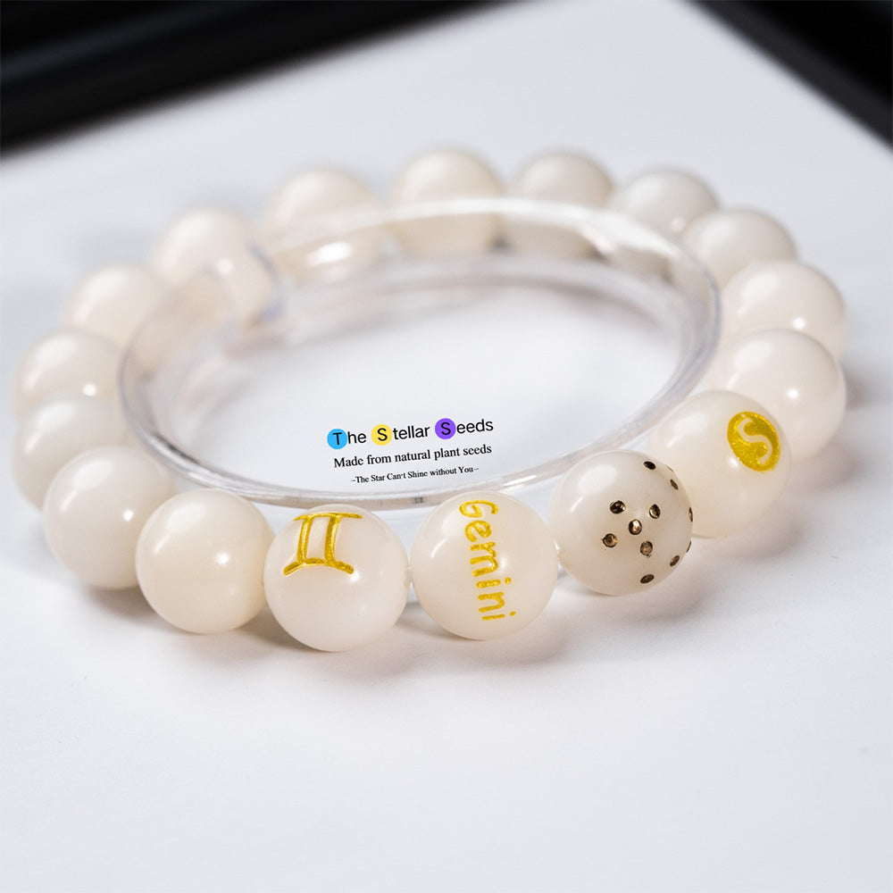 Gemini Zodiac Spiritual Bracelets – White Bodhi Seed for Mindful Living - The Stellar Seeds