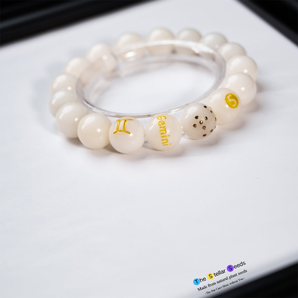 Gemini Zodiac Spiritual Bracelets – White Bodhi Seed for Mindful Living - The Stellar Seeds