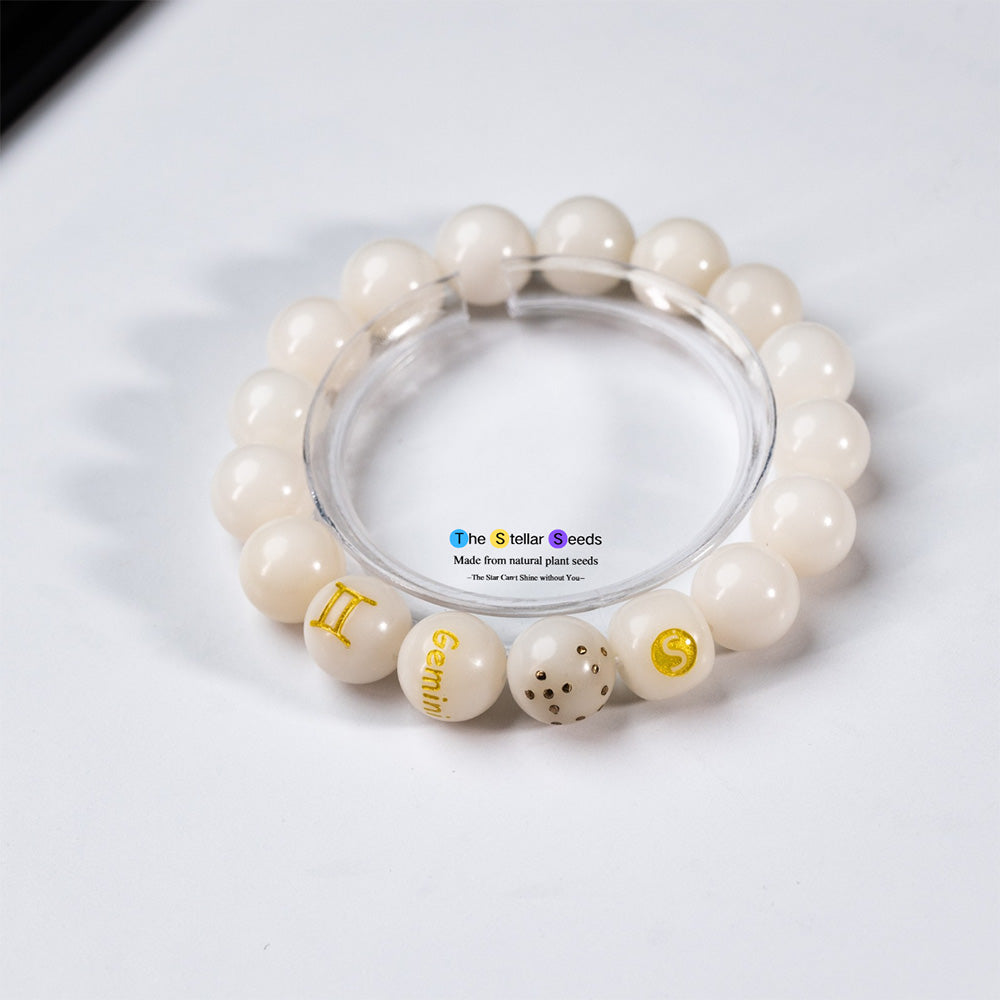 Gemini Zodiac Spiritual Bracelets – White Bodhi Seed for Mindful Living - The Stellar Seeds