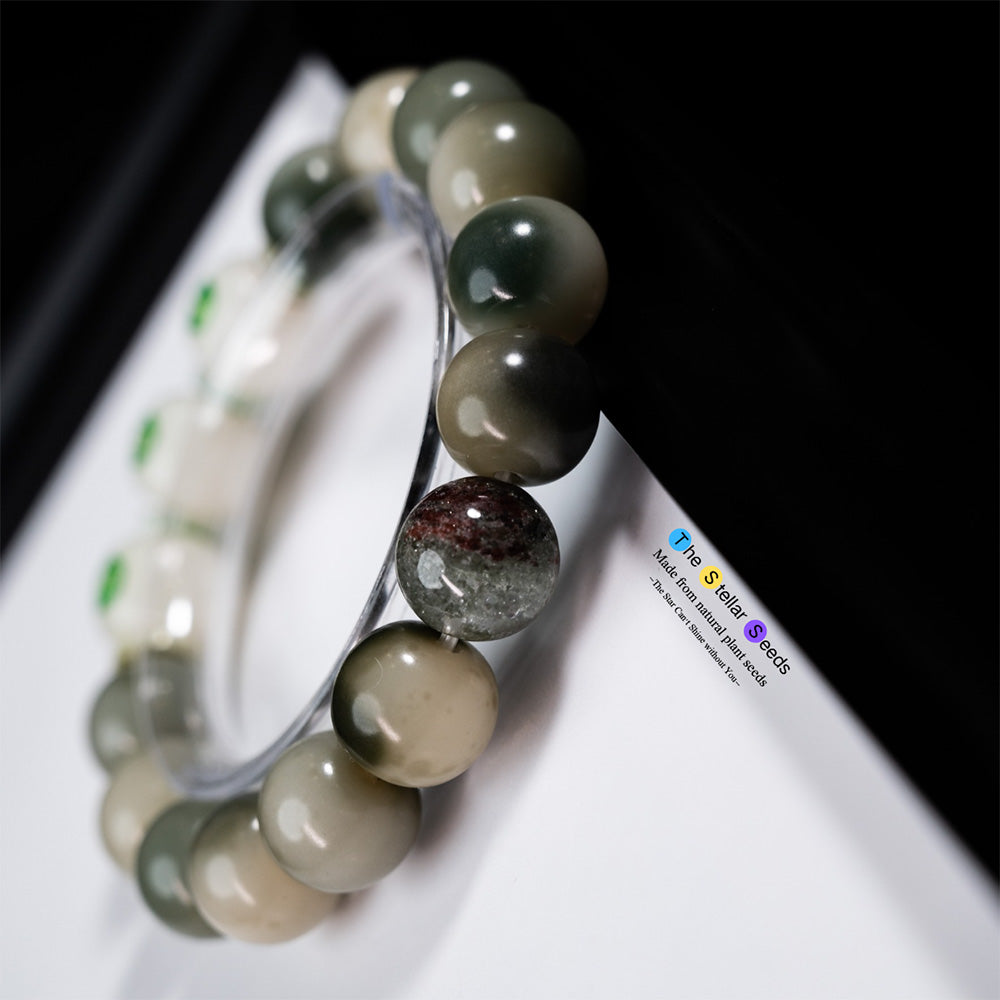 Green Bodhi Seed Bracelet with Phantom Crystal - The Stellar Seeds