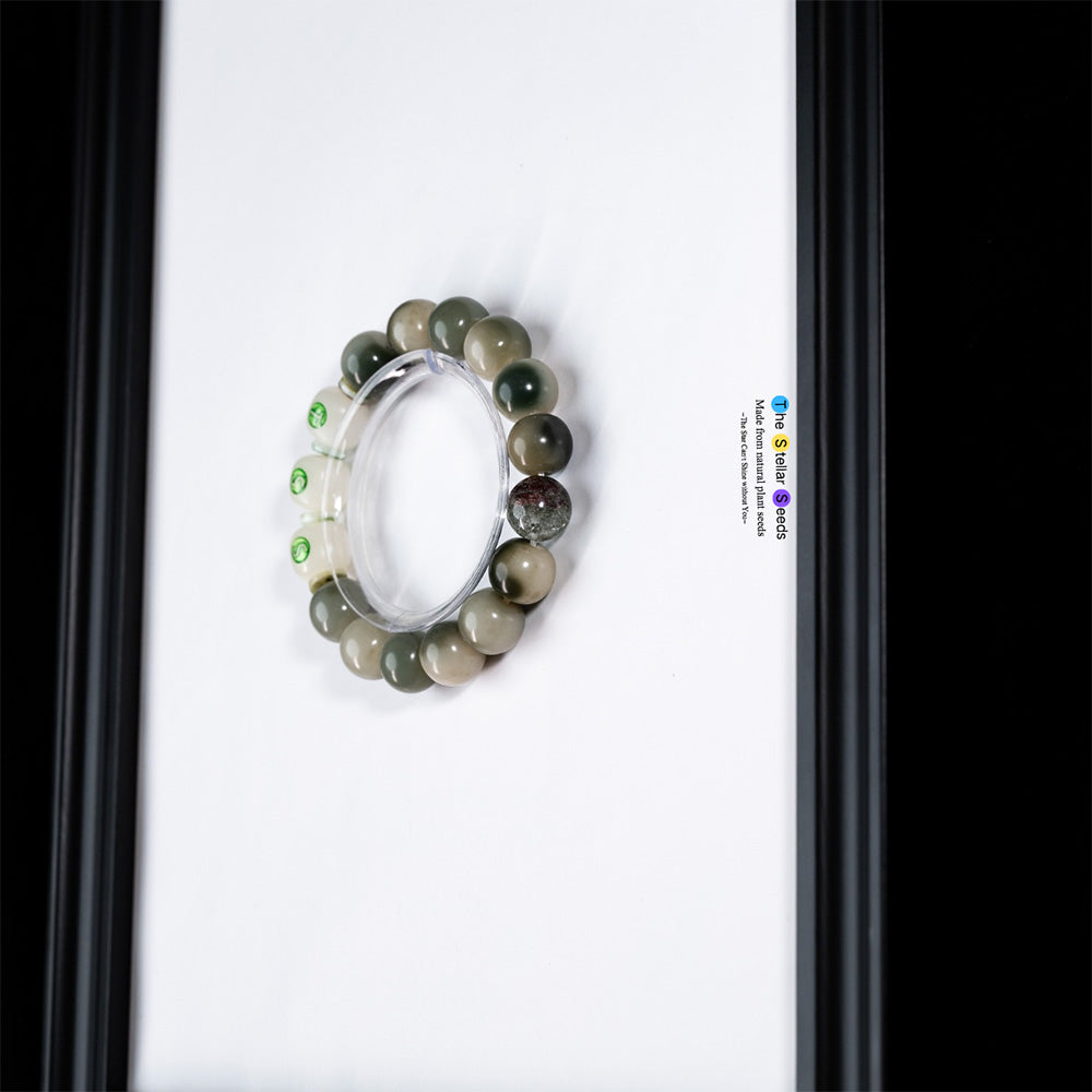 Green Bodhi Seed Bracelet with Phantom Crystal - The Stellar Seeds