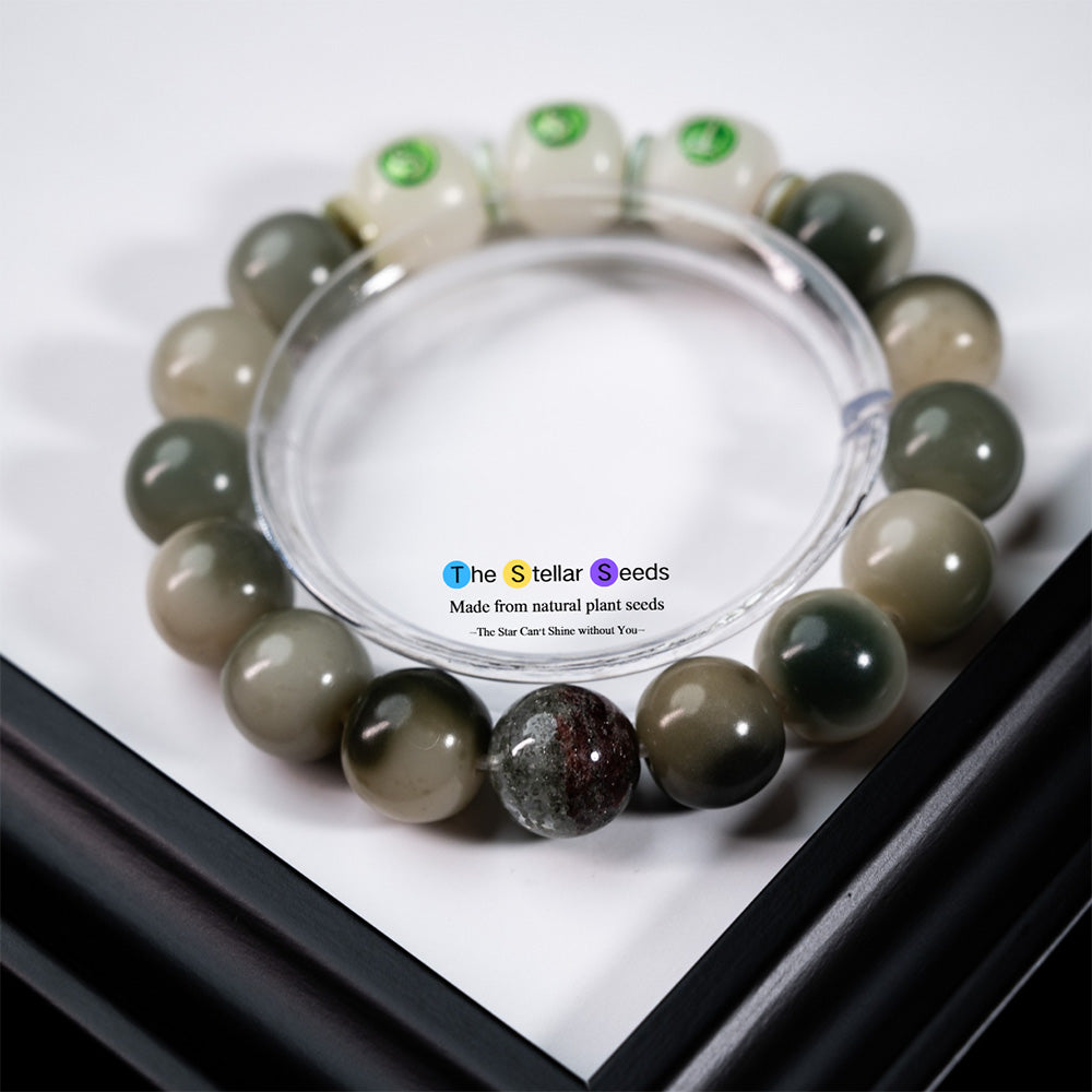 Green Bodhi Seed Bracelet with Phantom Crystal - The Stellar Seeds