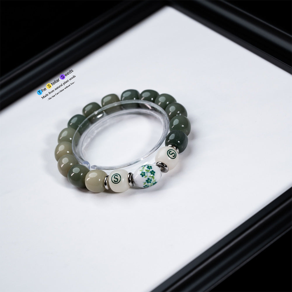 Green Bodhi Seeds Spiritual Bracelets with Floral Bead - The Stellar Seeds