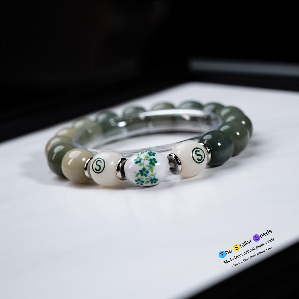 Green Bodhi Seeds Spiritual Bracelets with Floral Bead - The Stellar Seeds