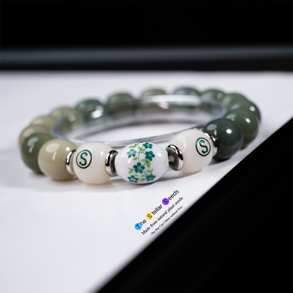 Green Bodhi Seeds Spiritual Bracelets with Floral Bead - The Stellar Seeds