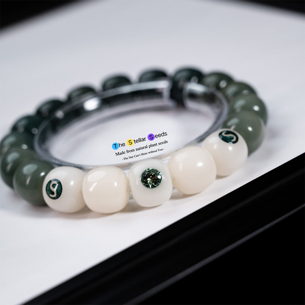 Handmade Mala Beads Bracelet with Green Moissanite Accent - The Stellar Seeds