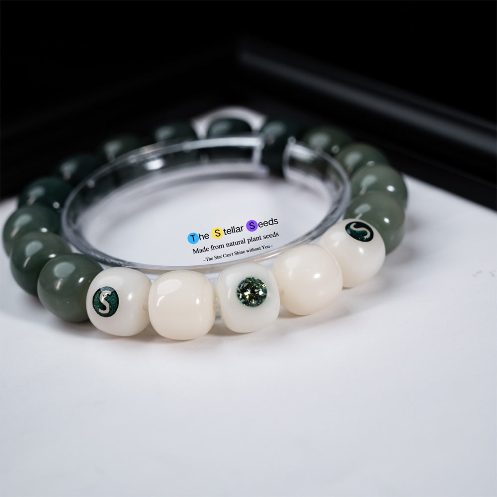 Handmade Mala Beads Bracelet with Green Moissanite Accent - The Stellar Seeds