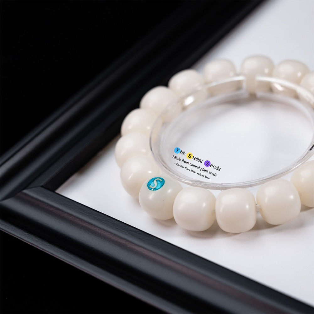 White Bodhi Bead Wrist Mala – Eco-Friendly Meditation Jewelry - The Stellar Seeds