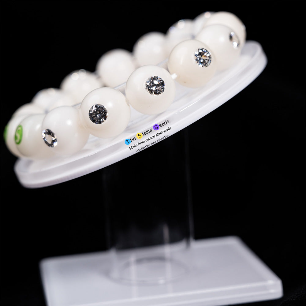 Elegant White Bodhi Healing Bead Bracelets with Moissanite Accents - The Stellar Seeds