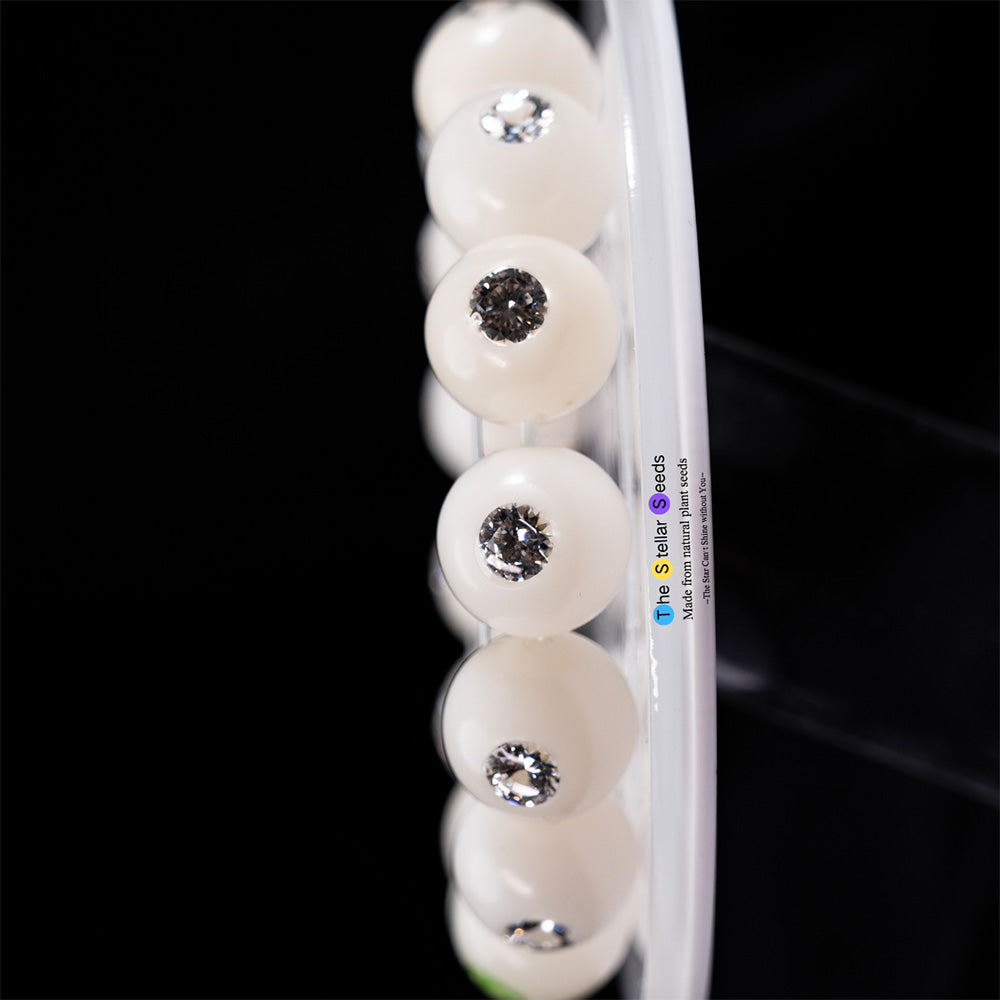 Elegant White Bodhi Healing Bead Bracelets with Moissanite Accents - The Stellar Seeds