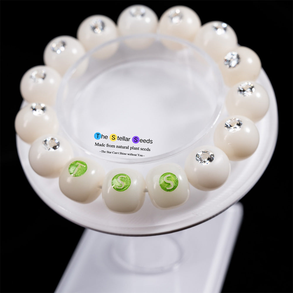 Elegant White Bodhi Healing Bead Bracelets with Moissanite Accents - The Stellar Seeds