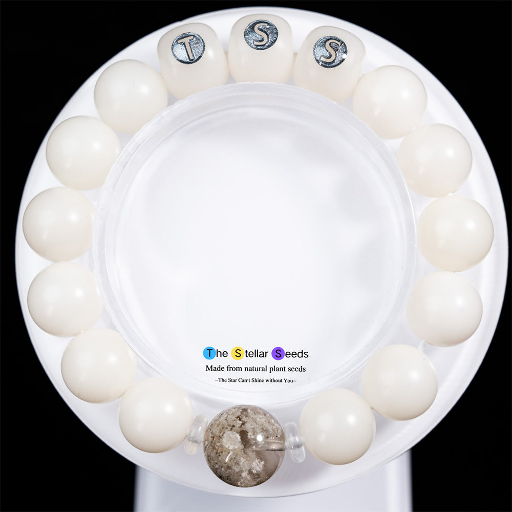 White Bodhi Seed Mala with Phantom Crystal – Healing Bead Bracelet - The Stellar Seeds