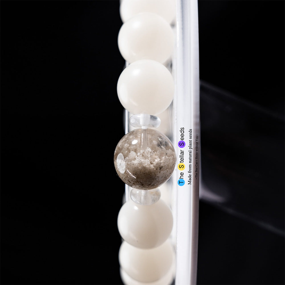 White Bodhi Seed Mala with Phantom Crystal – Healing Bead Bracelet - The Stellar Seeds
