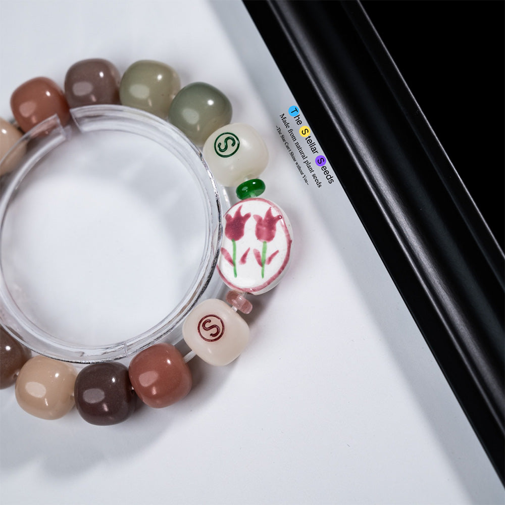 Floral Tranquility – Ceramic & Bodhi Meditation Bracelet - The Stellar Seeds