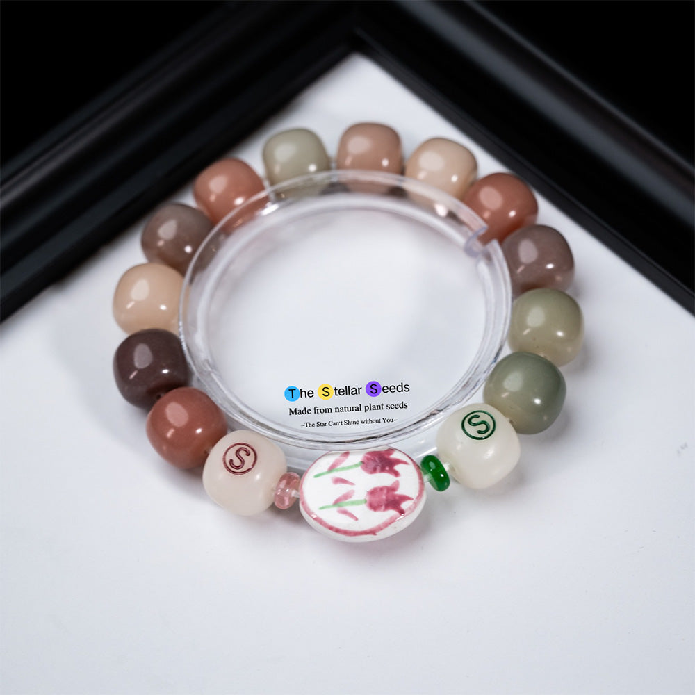 Floral Tranquility – Ceramic & Bodhi Meditation Bracelet - The Stellar Seeds