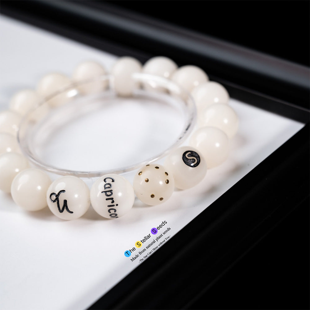 Capricorn Zodiac Bracelet – White Bodhi Seeds for Mala Beads Meditation - The Stellar Seeds
