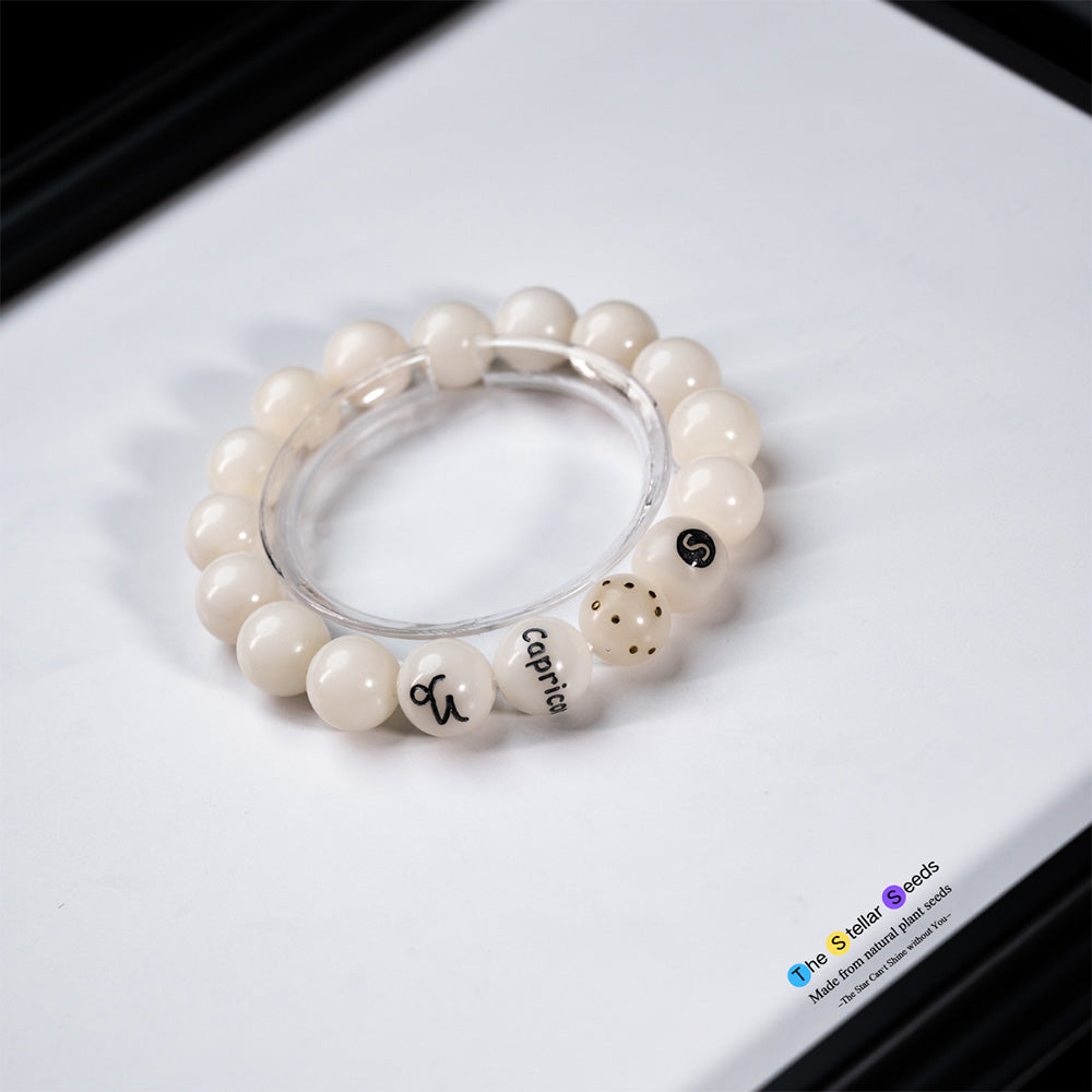 Capricorn Zodiac Bracelet – White Bodhi Seeds for Mala Beads Meditation - The Stellar Seeds