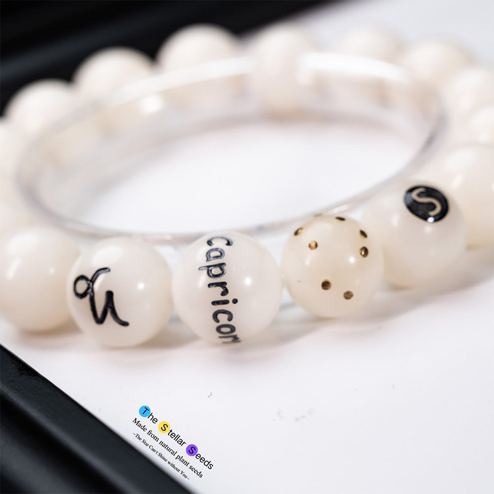 Capricorn Zodiac Bracelet – White Bodhi Seeds for Mala Beads Meditation - The Stellar Seeds