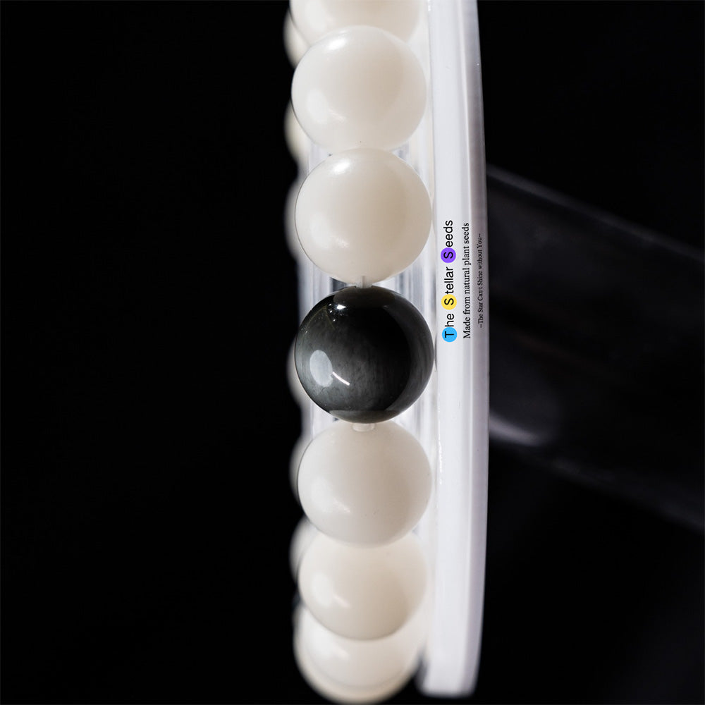Spiritual White Bodhi Seed Bracelet Featuring Gold Obsidian - The Stellar Seeds