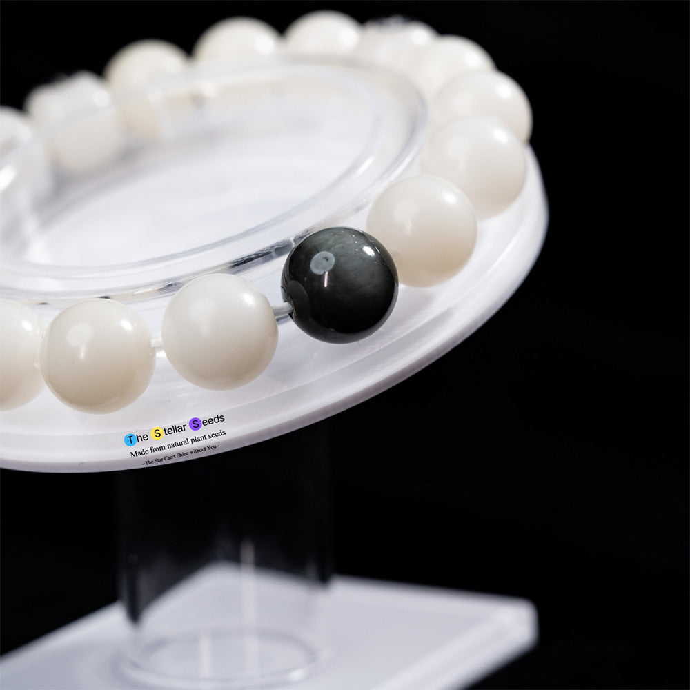 Spiritual White Bodhi Seed Bracelet Featuring Gold Obsidian - The Stellar Seeds