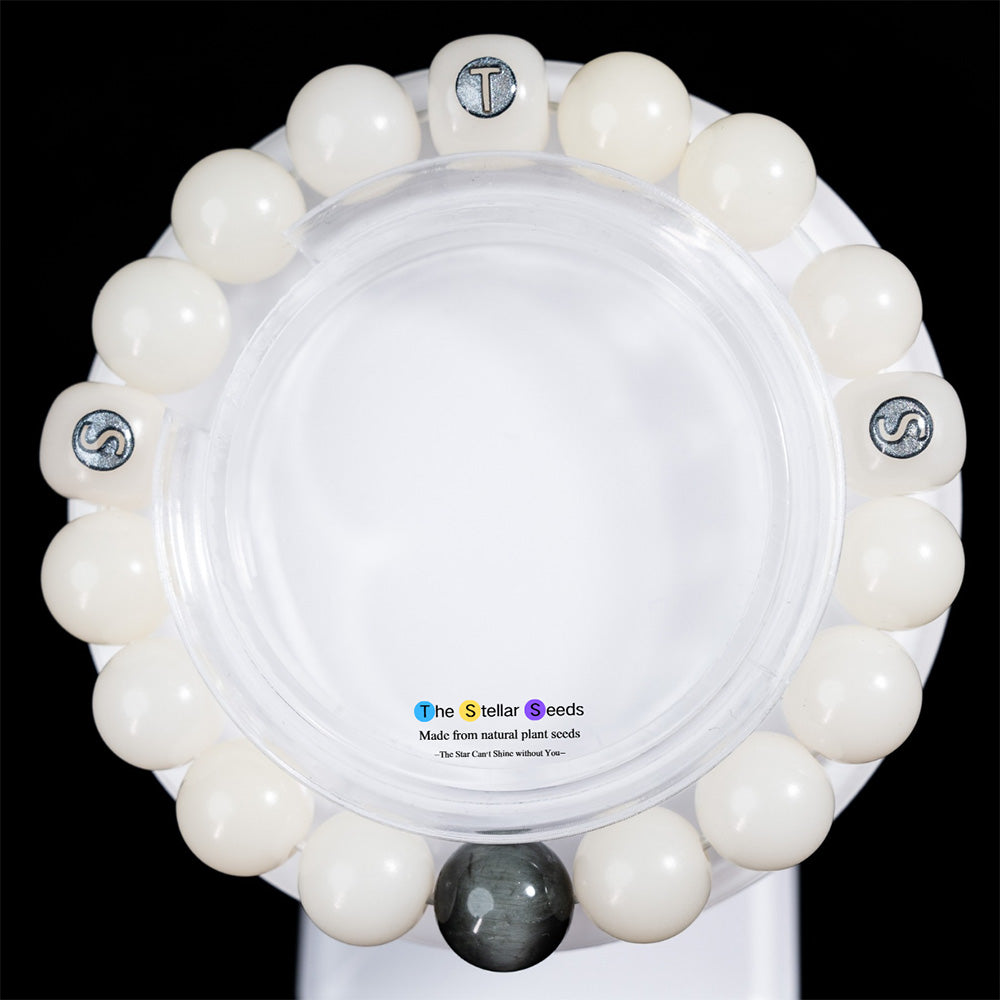 Spiritual White Bodhi Seed Bracelet Featuring Gold Obsidian - The Stellar Seeds
