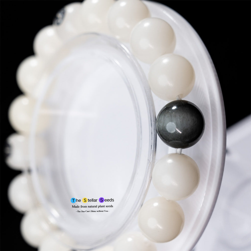 Spiritual White Bodhi Seed Bracelet Featuring Gold Obsidian - The Stellar Seeds