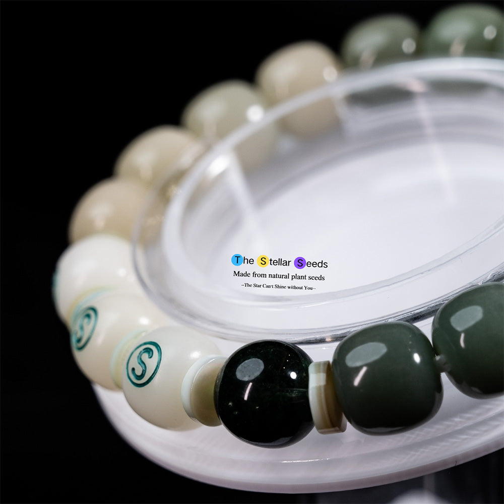 Green Phantom Crystal & Bodhi Seed Bracelet – Natural Energy & Serenity - The Stellar Seeds