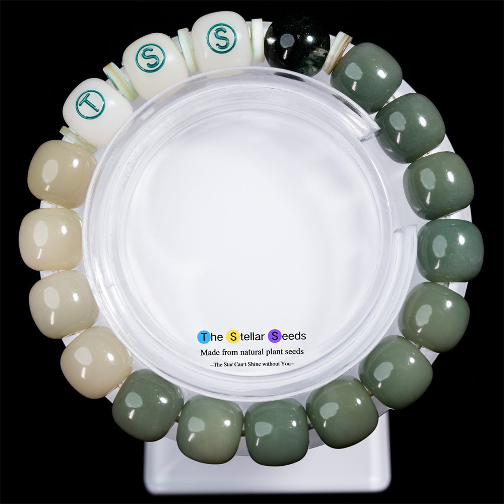 Green Phantom Crystal & Bodhi Seed Bracelet – Natural Energy & Serenity - The Stellar Seeds