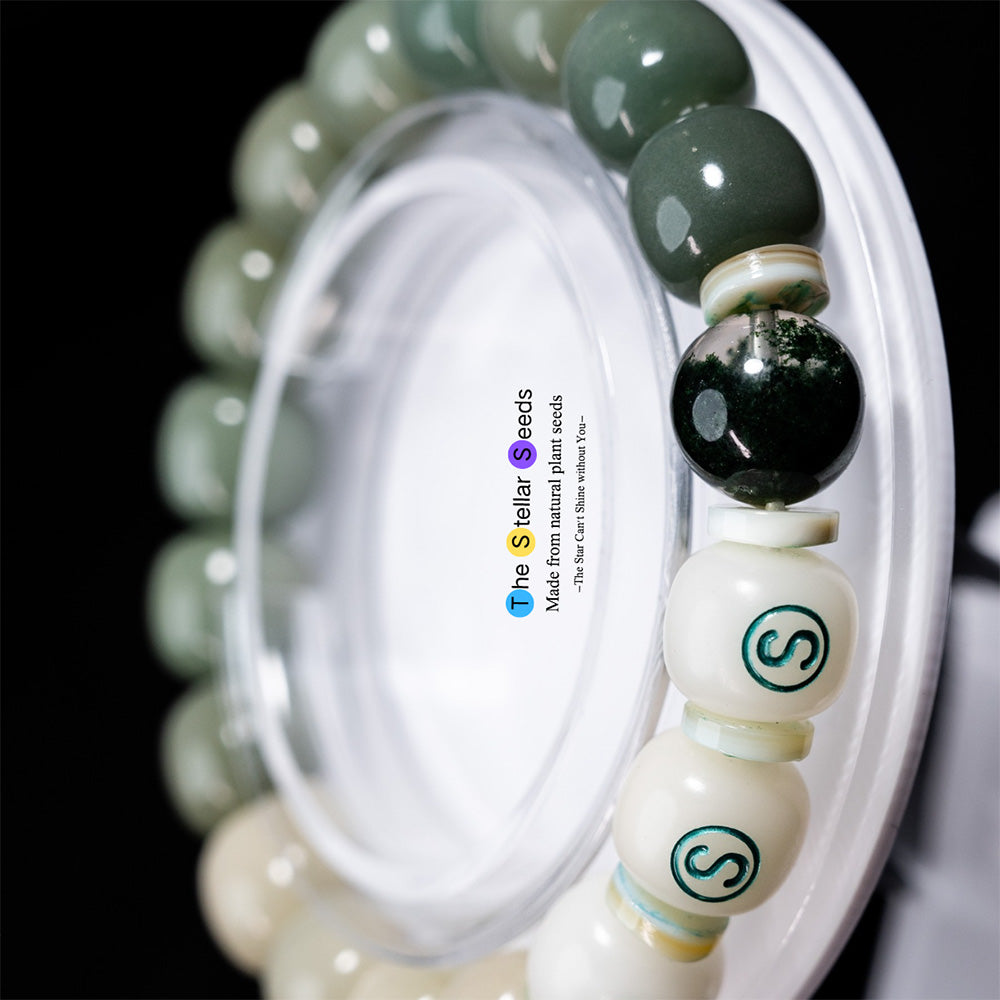 Green Phantom Crystal & Bodhi Seed Bracelet – Natural Energy & Serenity - The Stellar Seeds