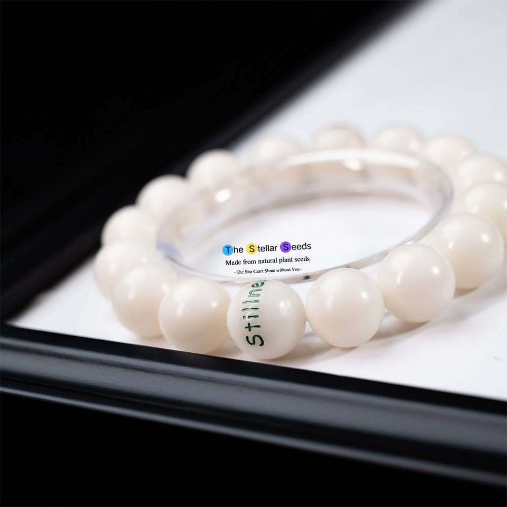 White Bodhi Bead Bracelet with “Stillness” – Find Inner Peace - The Stellar Seeds