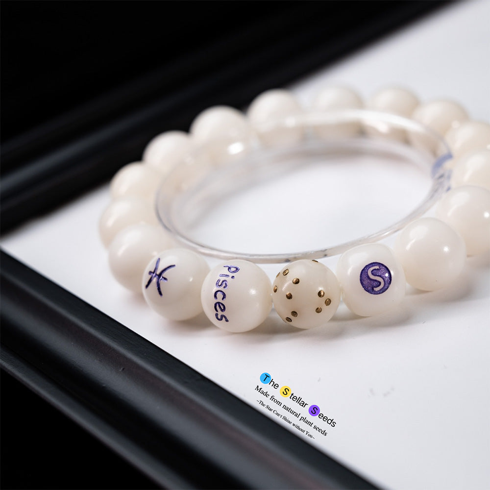 Pisces Zodiac Japa Mala Beads – White Bodhi Bracelet for Inner Peace - The Stellar Seeds