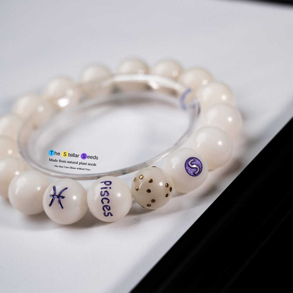 Pisces Zodiac Japa Mala Beads – White Bodhi Bracelet for Inner Peace - The Stellar Seeds