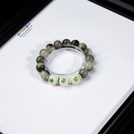 Green Bodhi Seed Bracelet with Phantom Crystal - The Stellar Seeds