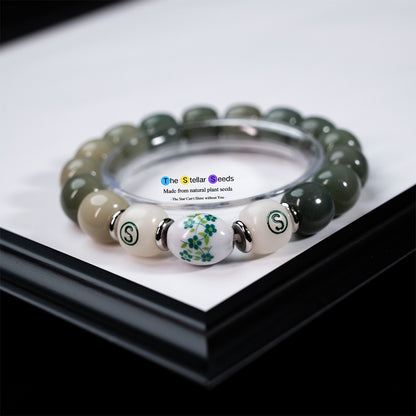 Green Bodhi Seeds Spiritual Bracelets with Floral Bead - The Stellar Seeds