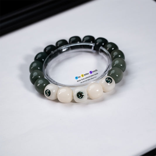Handmade Mala Beads Bracelet with Green Moissanite Accent - The Stellar Seeds