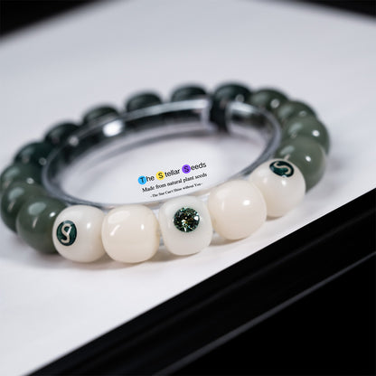 Handmade Mala Beads Bracelet with Green Moissanite Accent - The Stellar Seeds