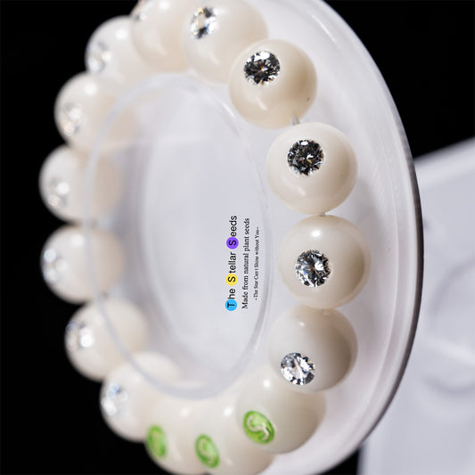 Elegant White Bodhi Healing Bead Bracelets with Moissanite Accents - The Stellar Seeds