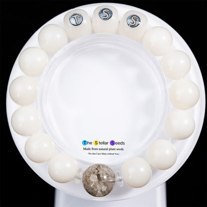 White Bodhi Seed Mala with Phantom Crystal – Healing Bead Bracelet - The Stellar Seeds