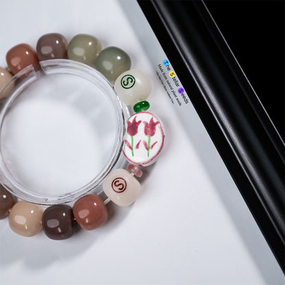 Floral Tranquility – Ceramic & Bodhi Meditation Bracelet - The Stellar Seeds