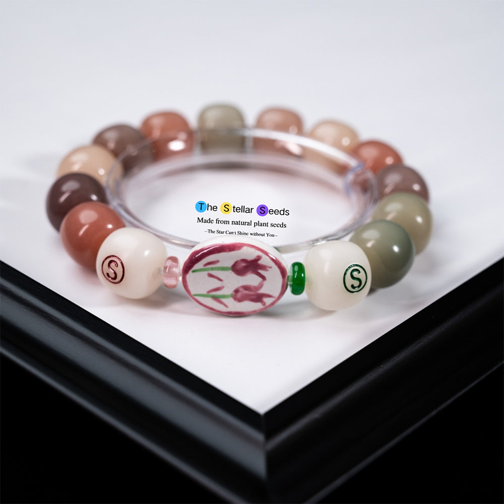 Floral Tranquility – Ceramic & Bodhi Meditation Bracelet - The Stellar Seeds