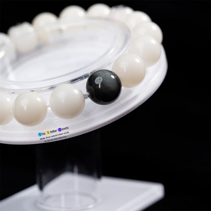 Spiritual White Bodhi Seed Bracelet Featuring Gold Obsidian - The Stellar Seeds