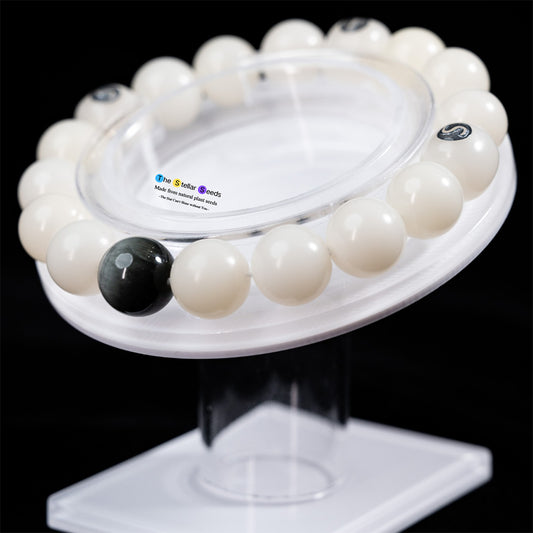Spiritual White Bodhi Seed Bracelet Featuring Gold Obsidian - The Stellar Seeds