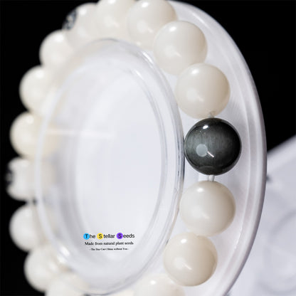 Spiritual White Bodhi Seed Bracelet Featuring Gold Obsidian - The Stellar Seeds